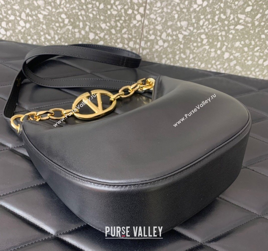 Valentino VLogo Moon Mini Hobo Bag in Nappa Leather with Chain Black 2024 VLTN0096 (LN-240313022)