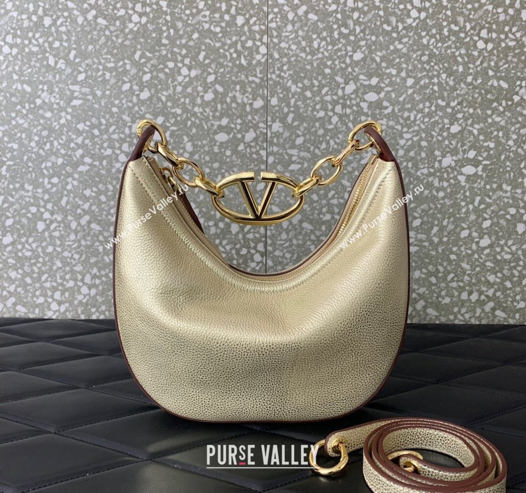 Valentino VLogo Moon Mini Hobo Bag in Nappa Leather with Chain Gold 2024 VLTN0096 (LN-240313023)