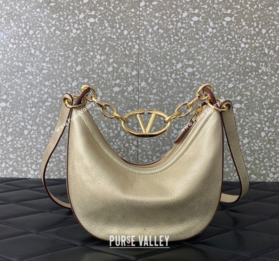 Valentino VLogo Moon Mini Hobo Bag in Nappa Leather with Chain Gold 2024 VLTN0096 (LN-240313023)