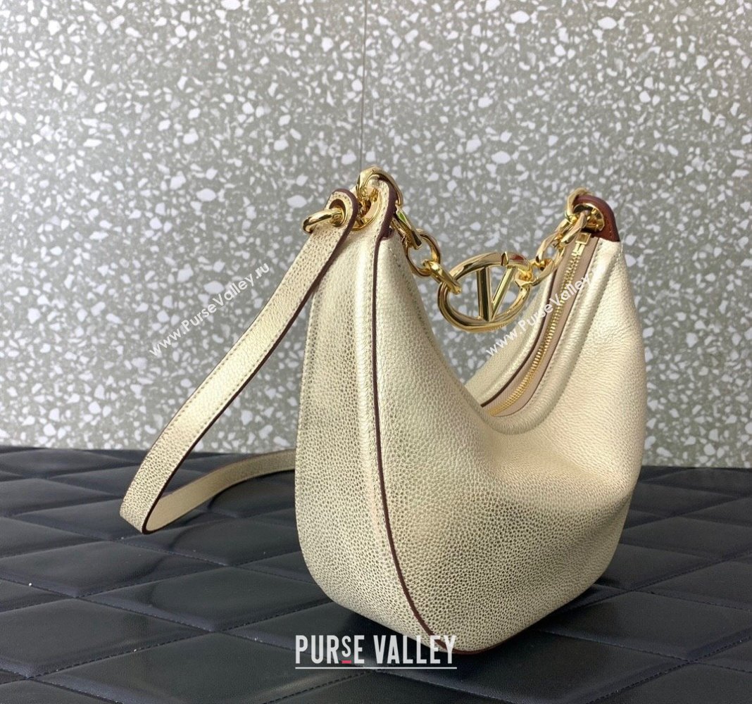 Valentino VLogo Moon Mini Hobo Bag in Nappa Leather with Chain Gold 2024 VLTN0096 (LN-240313023)