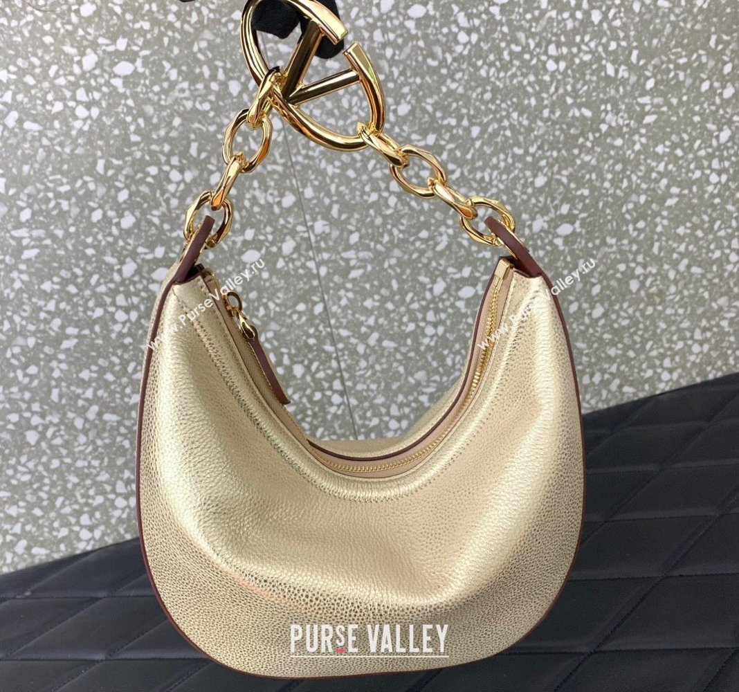 Valentino VLogo Moon Mini Hobo Bag in Nappa Leather with Chain Gold 2024 VLTN0096 (LN-240313023)