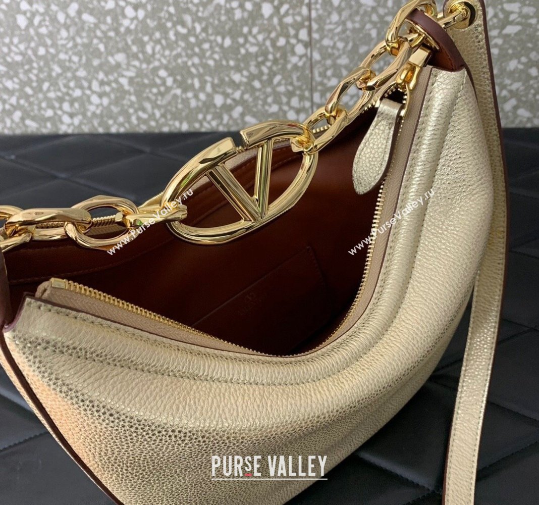 Valentino VLogo Moon Mini Hobo Bag in Nappa Leather with Chain Gold 2024 VLTN0096 (LN-240313023)