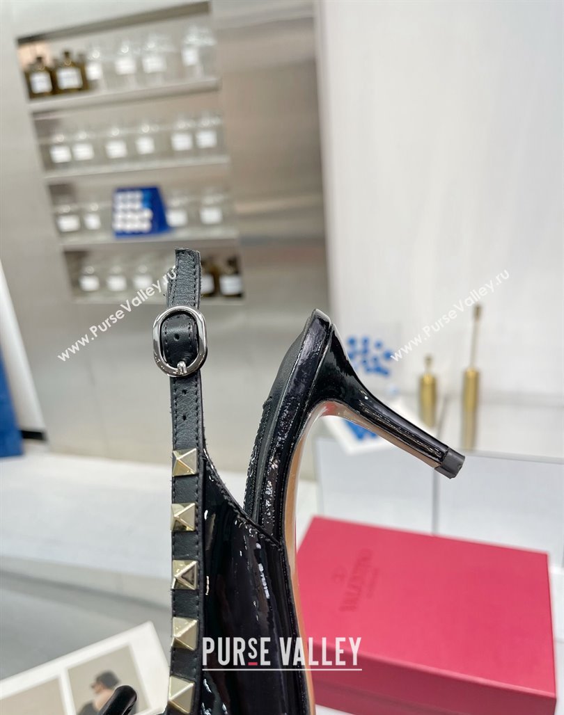 Valentino Rockstud Slingback Pumps 6.5cm with Bow in Patent Calfskin Black/Gold 2024 0328 (XL-240328015)