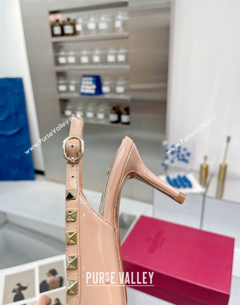 Valentino Rockstud Slingback Pumps 6.5cm with Bow in Patent Calfskin Nude 2024 0328 (XL-240328016)