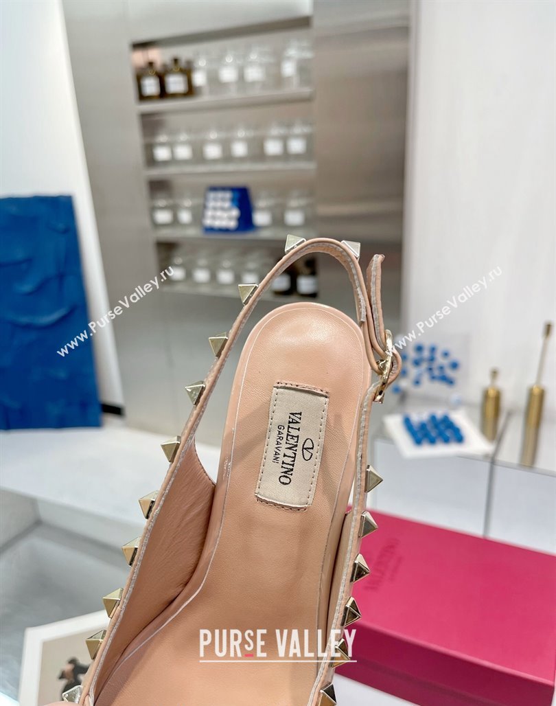 Valentino Rockstud Slingback Pumps 6.5cm with Bow in Patent Calfskin Nude 2024 0328 (XL-240328016)