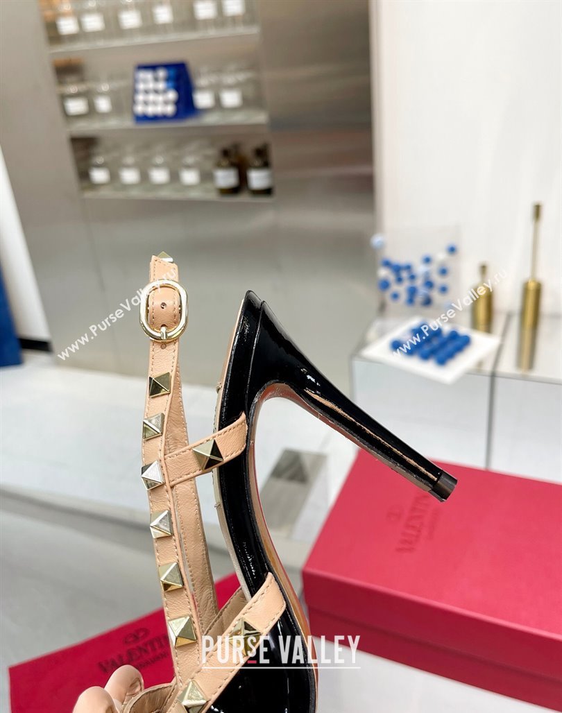 Valentino Rockstud Slingback Pumps 9.5cm with Bow in Patent Calfskin Black/Gold 2024 0328 (XL-240328022)