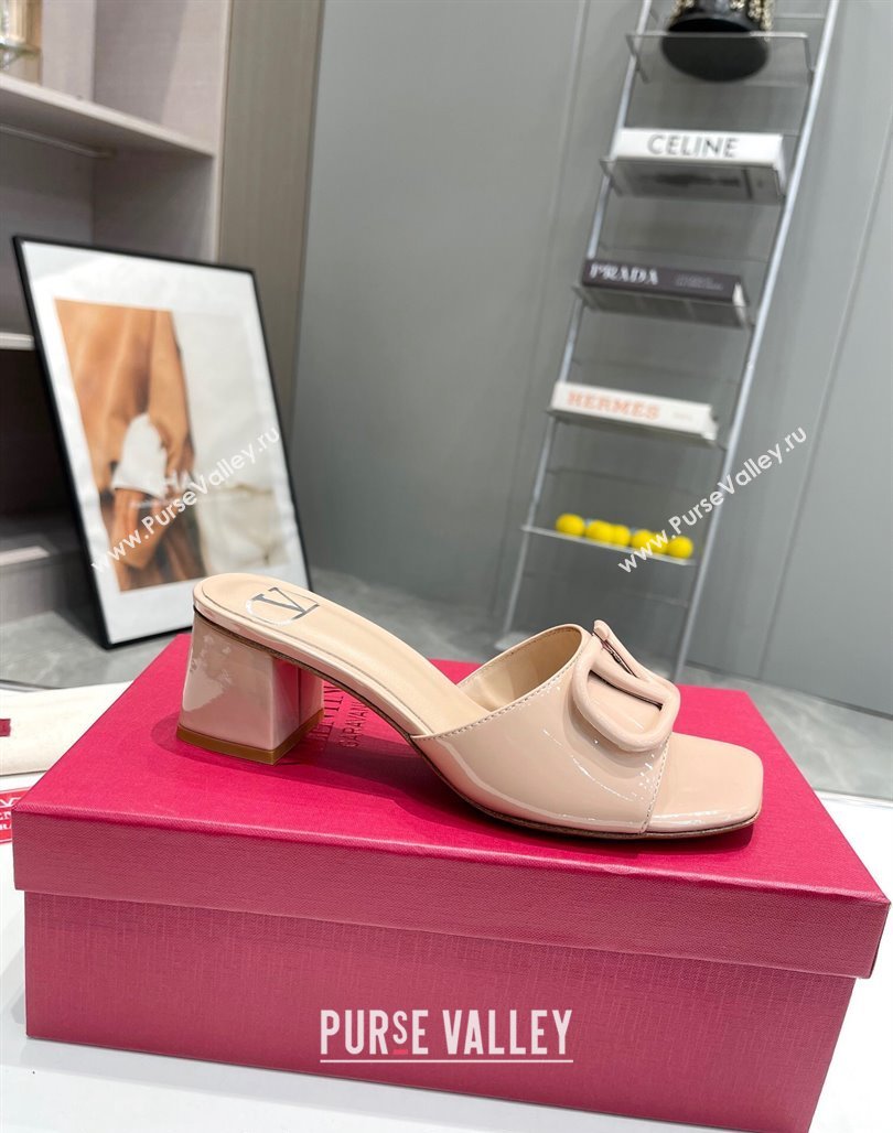 Valentino VLogo Heel Slide Sandals 6cm in Patent Calfskin Light Nude 2024 0327 (XL-240327168)