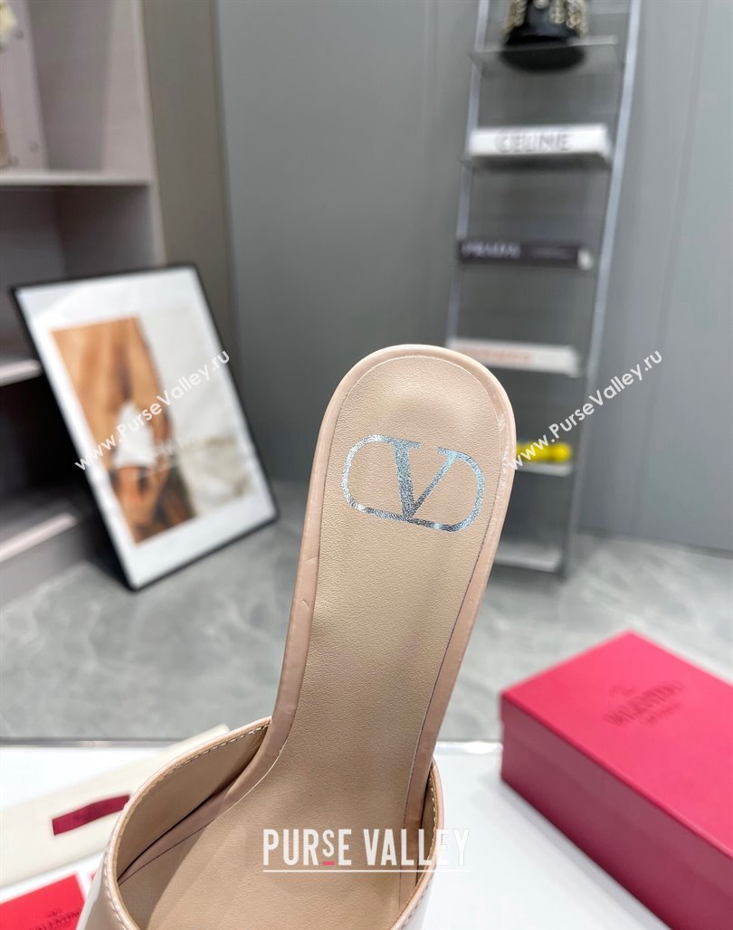 Valentino VLogo Heel Slide Sandals 6cm in Patent Calfskin Light Nude 2024 0327 (XL-240327168)