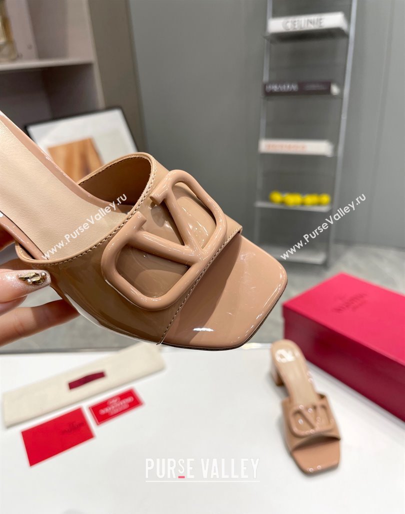 Valentino VLogo Heel Slide Sandals 6cm in Patent Calfskin Dark Nude 2024 0327 (XL-240327169)