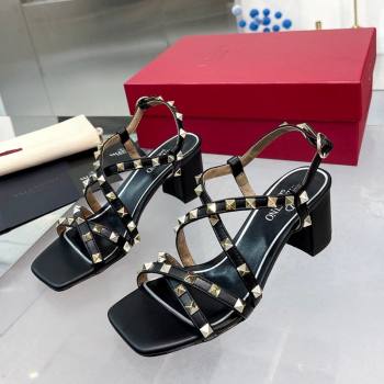 Valentino Rockstud Calf Heel Sandals with Strap Black 2024 0328 (XL-240328001)