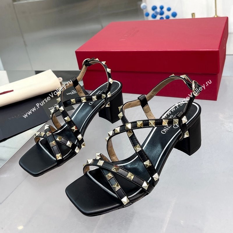 Valentino Rockstud Calf Heel Sandals with Strap Black 2024 0328 (XL-240328001)