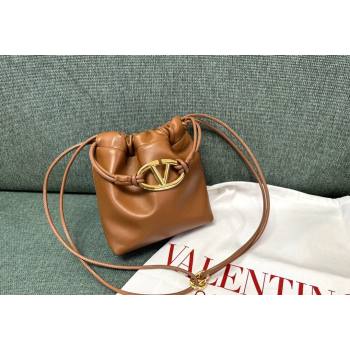 Valentino Vlogo Pouf Nappa Leather Mini Bucket Bag Brown 2024 0501S (JD-240417024)