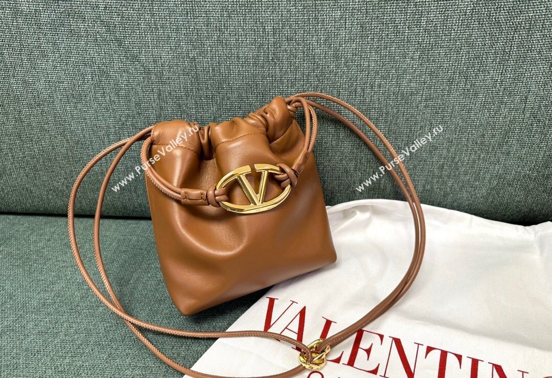 Valentino Vlogo Pouf Nappa Leather Mini Bucket Bag Brown 2024 0501S (JD-240417024)