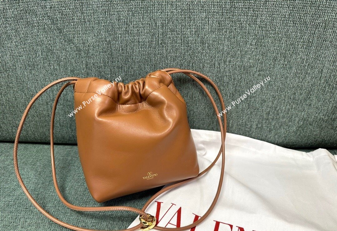 Valentino Vlogo Pouf Nappa Leather Mini Bucket Bag Brown 2024 0501S (JD-240417024)