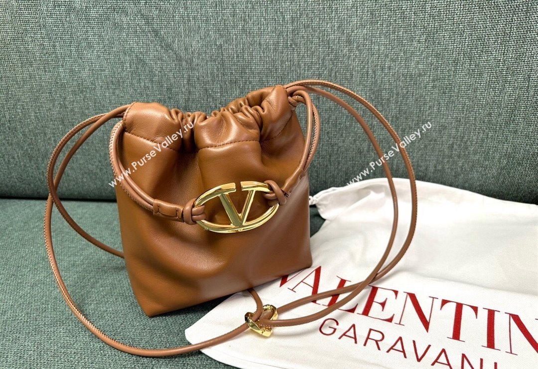 Valentino Vlogo Pouf Nappa Leather Mini Bucket Bag Brown 2024 0501S (JD-240417024)