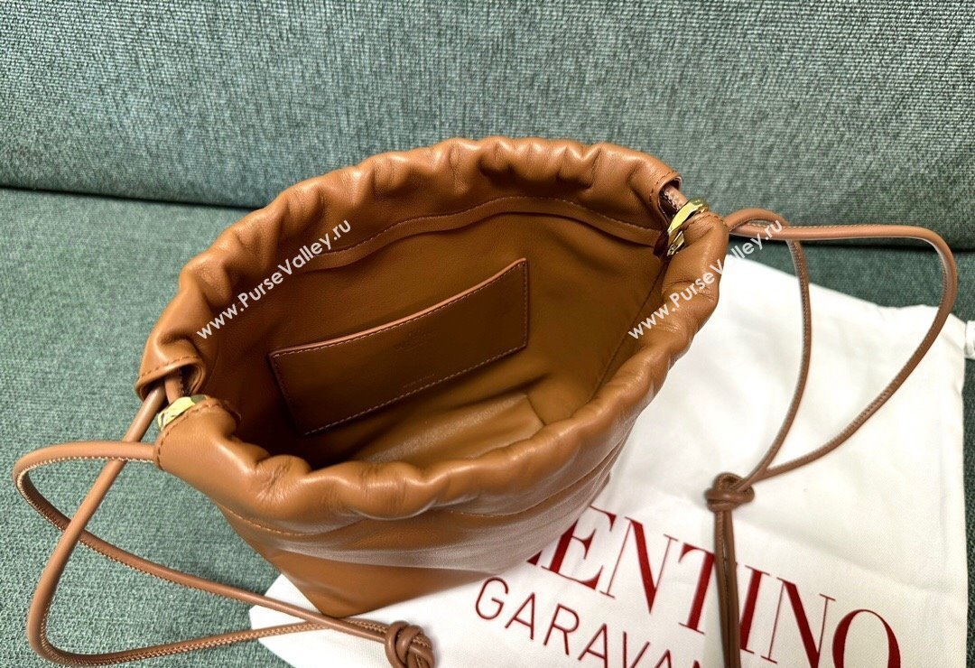 Valentino Vlogo Pouf Nappa Leather Mini Bucket Bag Brown 2024 0501S (JD-240417024)