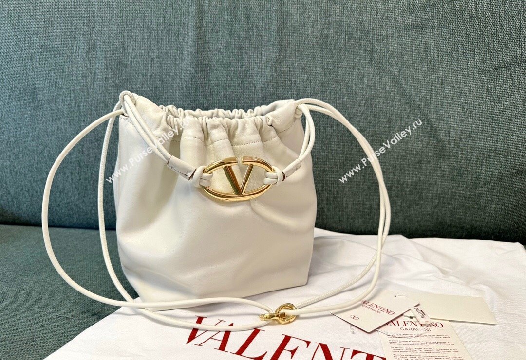 Valentino Vlogo Pouf Nappa Leather Small Bucket Bag White 2024 0501S (JD-240417026)