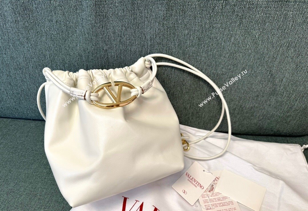 Valentino Vlogo Pouf Nappa Leather Small Bucket Bag White 2024 0501S (JD-240417026)