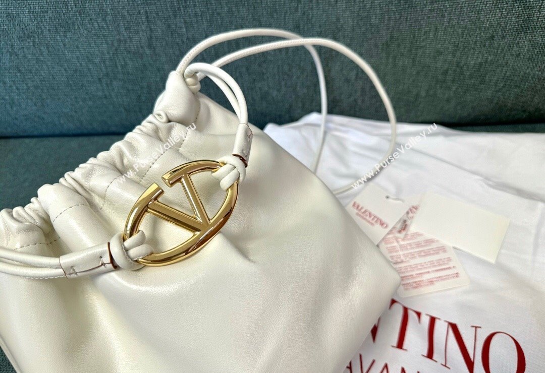 Valentino Vlogo Pouf Nappa Leather Small Bucket Bag White 2024 0501S (JD-240417026)