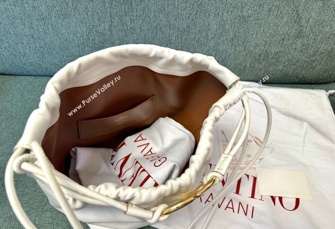 Valentino Vlogo Pouf Nappa Leather Small Bucket Bag White 2024 0501S (JD-240417026)