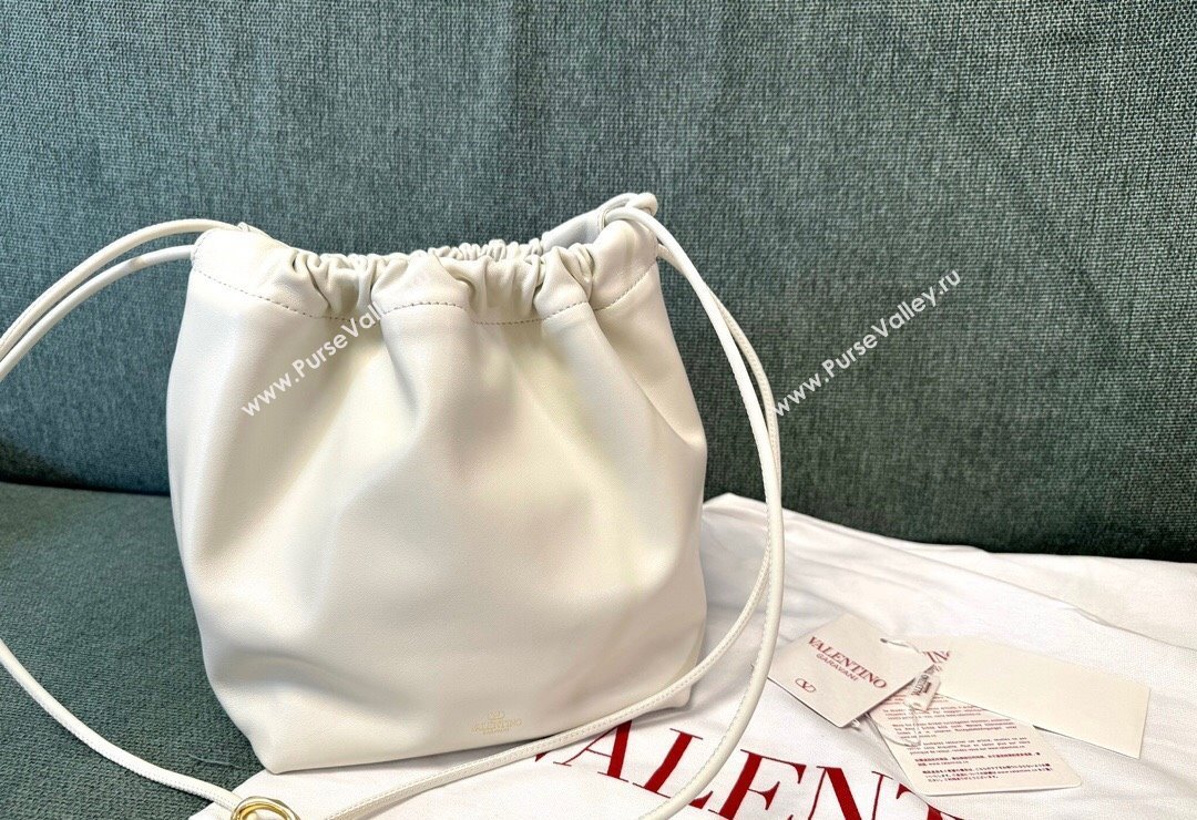 Valentino Vlogo Pouf Nappa Leather Small Bucket Bag White 2024 0501S (JD-240417026)