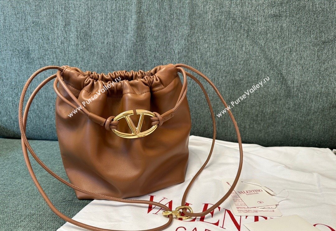 ValenValentino Vlogo Pouf Nappa Leather Small Bucket Bag Brown 2024 0501S (JD-240417027)