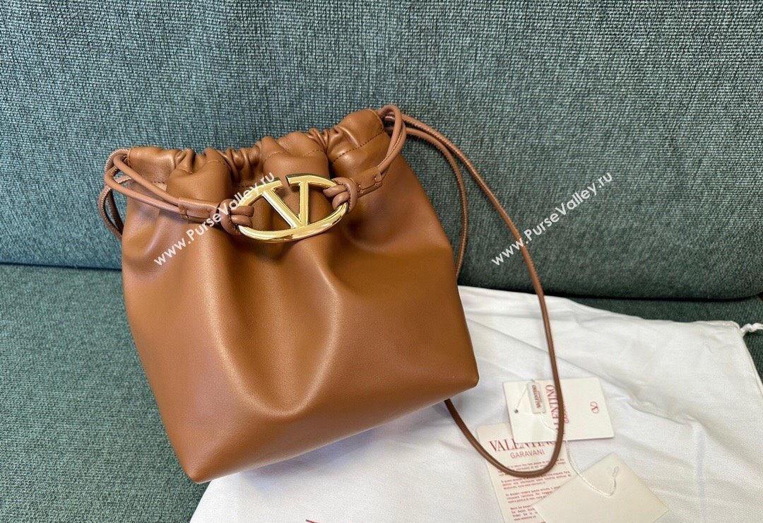 ValenValentino Vlogo Pouf Nappa Leather Small Bucket Bag Brown 2024 0501S (JD-240417027)