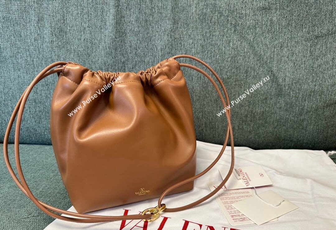 ValenValentino Vlogo Pouf Nappa Leather Small Bucket Bag Brown 2024 0501S (JD-240417027)