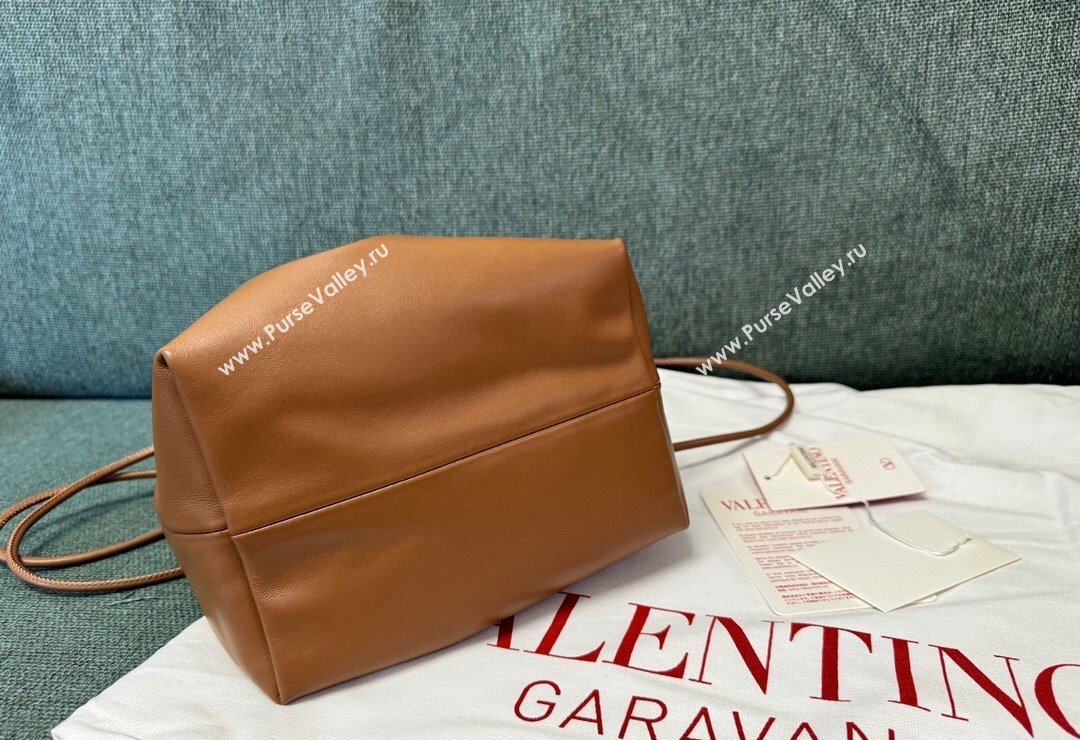 ValenValentino Vlogo Pouf Nappa Leather Small Bucket Bag Brown 2024 0501S (JD-240417027)