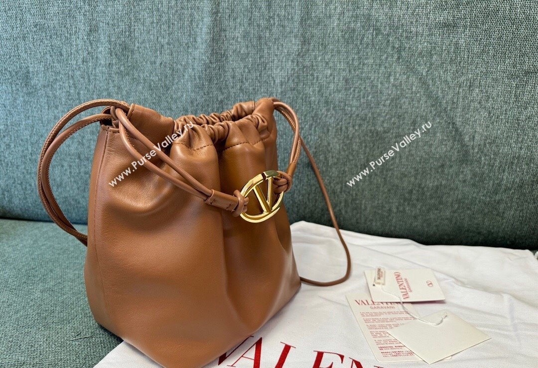 ValenValentino Vlogo Pouf Nappa Leather Small Bucket Bag Brown 2024 0501S (JD-240417027)