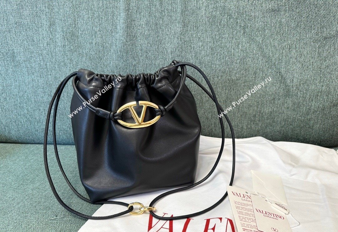 Valentino Vlogo Pouf Nappa Leather Small Bucket Bag Black 2024 0501S (JD-240417028)