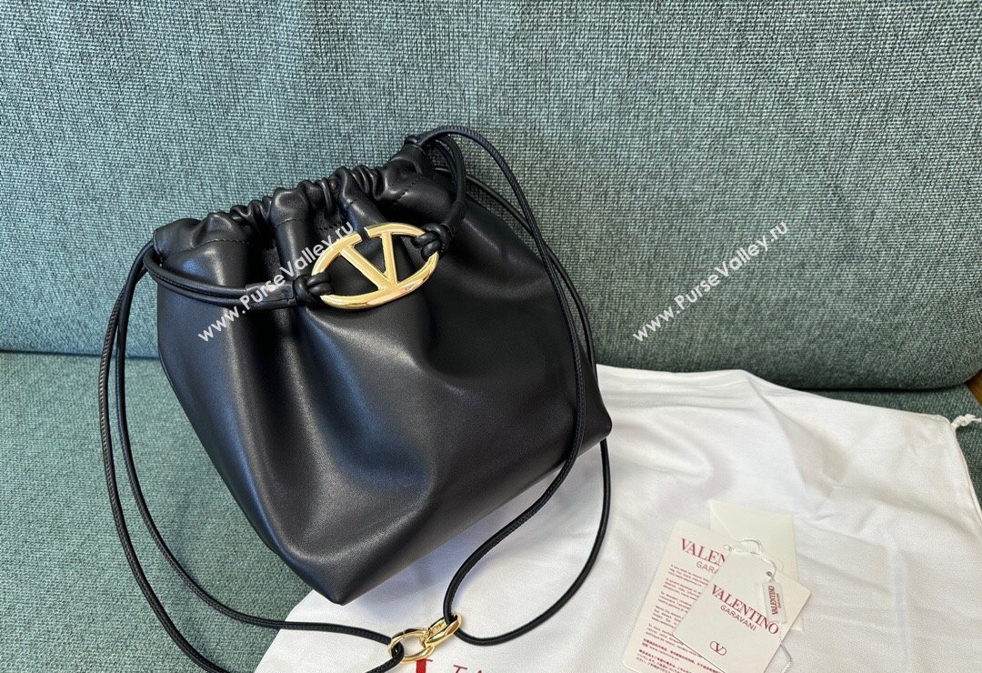 Valentino Vlogo Pouf Nappa Leather Small Bucket Bag Black 2024 0501S (JD-240417028)