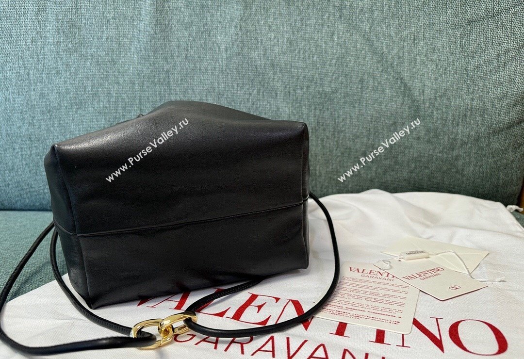 Valentino Vlogo Pouf Nappa Leather Small Bucket Bag Black 2024 0501S (JD-240417028)