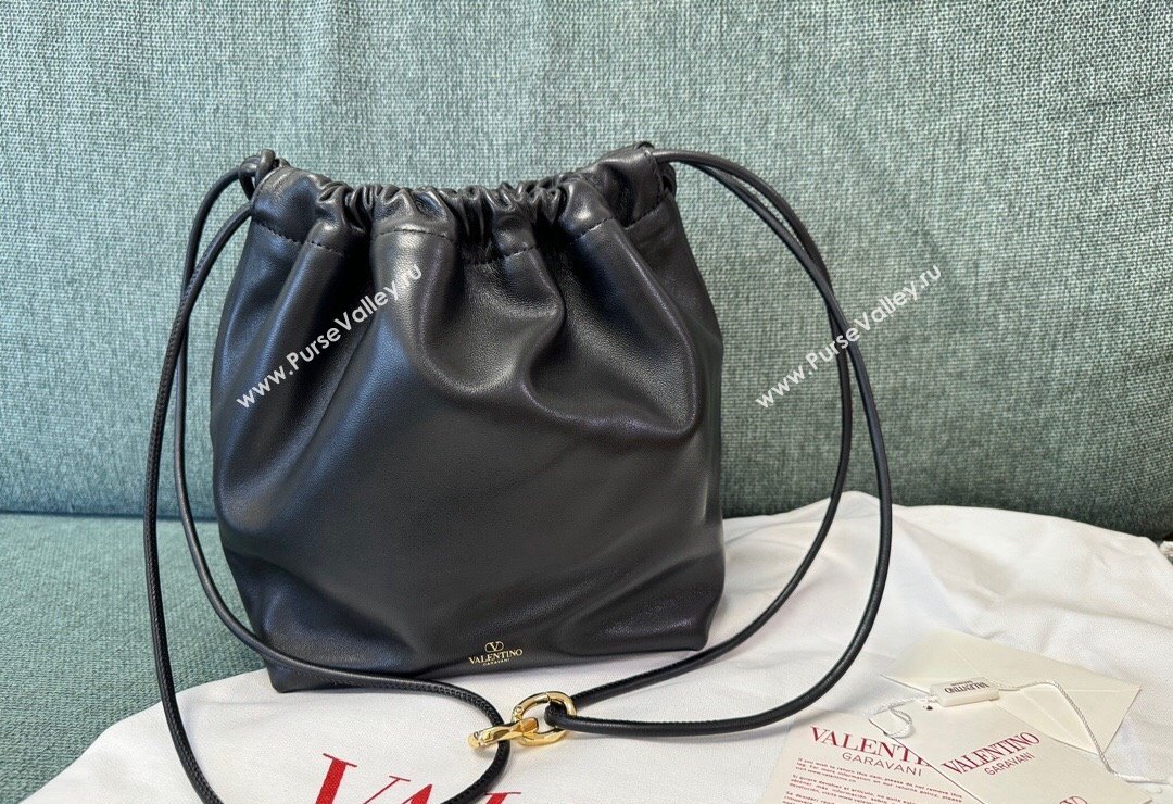 Valentino Vlogo Pouf Nappa Leather Small Bucket Bag Black 2024 0501S (JD-240417028)