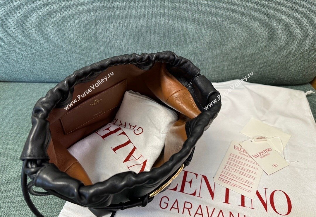 Valentino Vlogo Pouf Nappa Leather Small Bucket Bag Black 2024 0501S (JD-240417028)