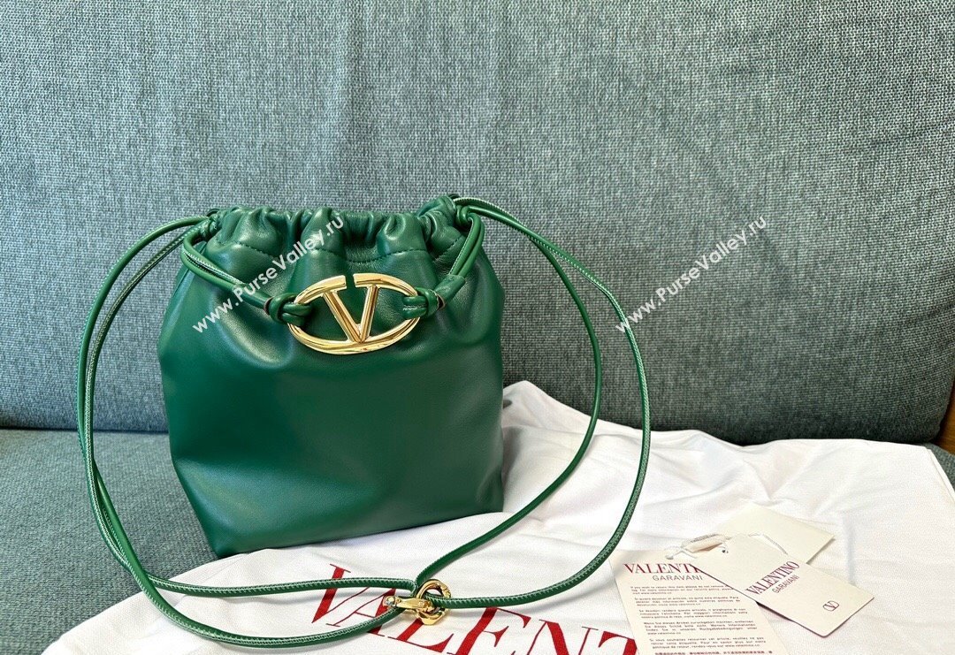 Valentino Vlogo Pouf Nappa Leather Small Bucket Bag Green 2024 0501S (JD-240417029)