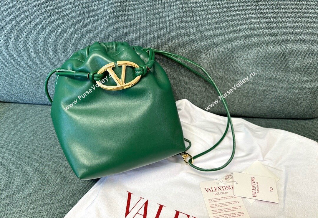 Valentino Vlogo Pouf Nappa Leather Small Bucket Bag Green 2024 0501S (JD-240417029)