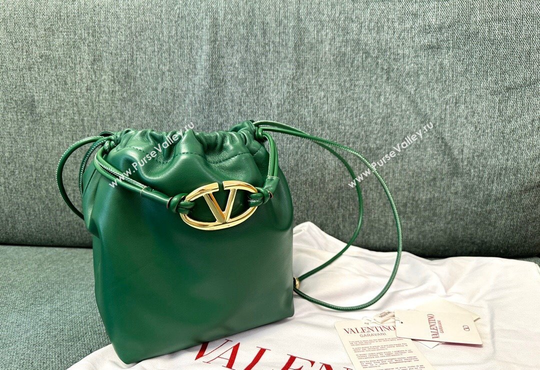 Valentino Vlogo Pouf Nappa Leather Small Bucket Bag Green 2024 0501S (JD-240417029)