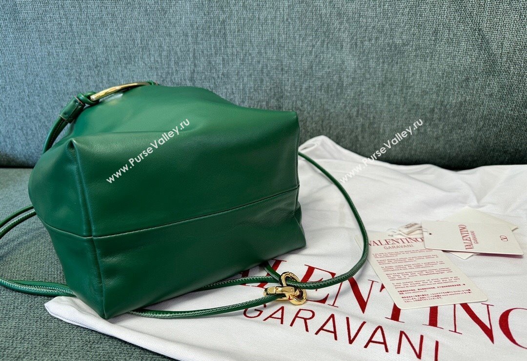 Valentino Vlogo Pouf Nappa Leather Small Bucket Bag Green 2024 0501S (JD-240417029)