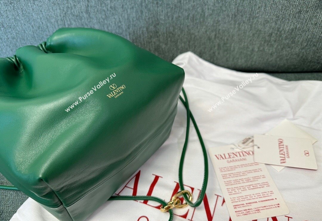 Valentino Vlogo Pouf Nappa Leather Small Bucket Bag Green 2024 0501S (JD-240417029)
