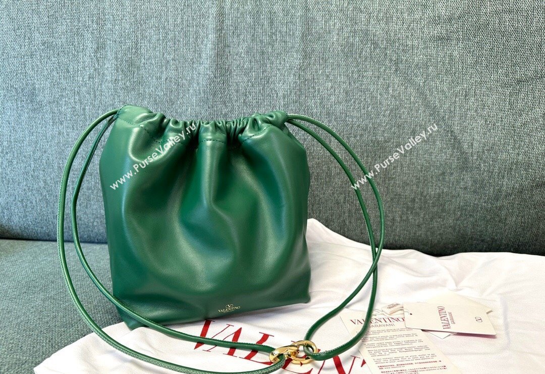 Valentino Vlogo Pouf Nappa Leather Small Bucket Bag Green 2024 0501S (JD-240417029)