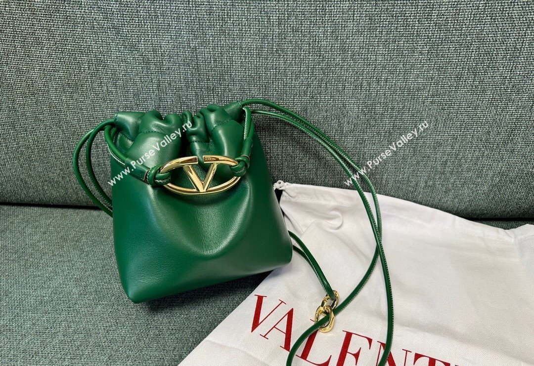 Valentino Vlogo Pouf Nappa Leather Mini Bucket Bag Green 2024 0501S (JD-240417021)