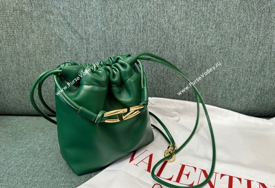 Valentino Vlogo Pouf Nappa Leather Mini Bucket Bag Green 2024 0501S (JD-240417021)