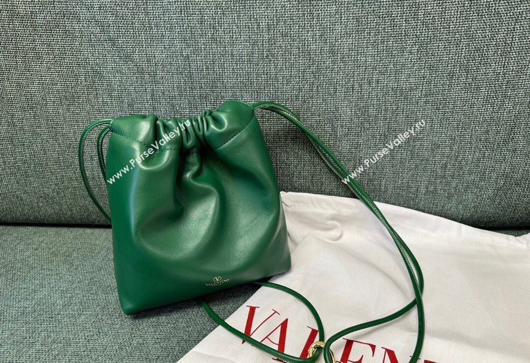 Valentino Vlogo Pouf Nappa Leather Mini Bucket Bag Green 2024 0501S (JD-240417021)