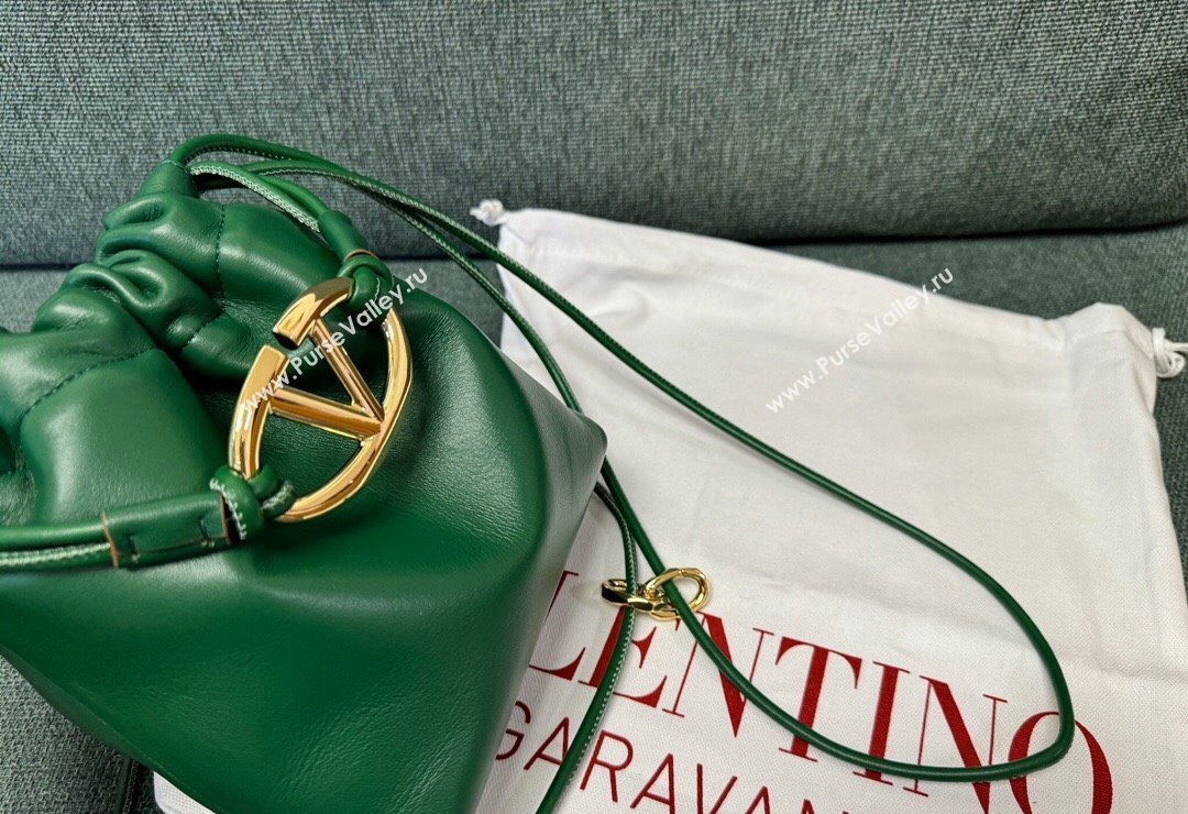 Valentino Vlogo Pouf Nappa Leather Mini Bucket Bag Green 2024 0501S (JD-240417021)