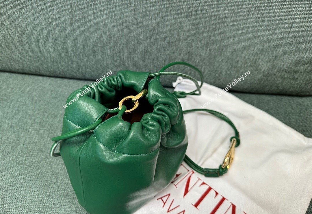 Valentino Vlogo Pouf Nappa Leather Mini Bucket Bag Green 2024 0501S (JD-240417021)