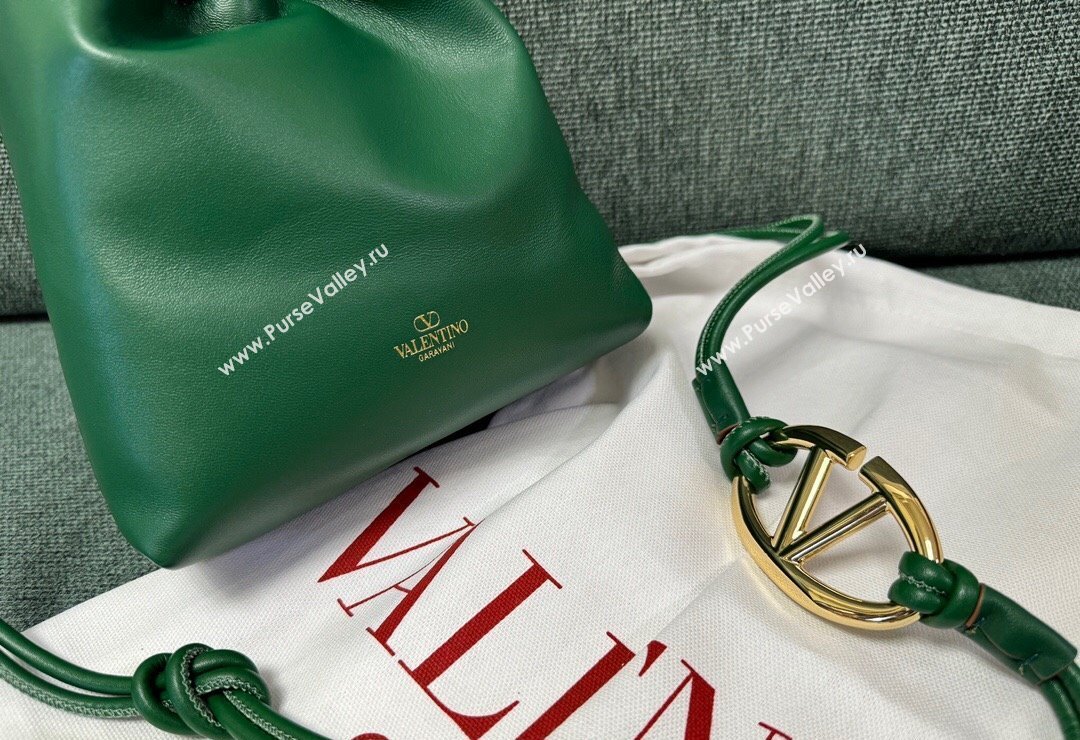 Valentino Vlogo Pouf Nappa Leather Mini Bucket Bag Green 2024 0501S (JD-240417021)