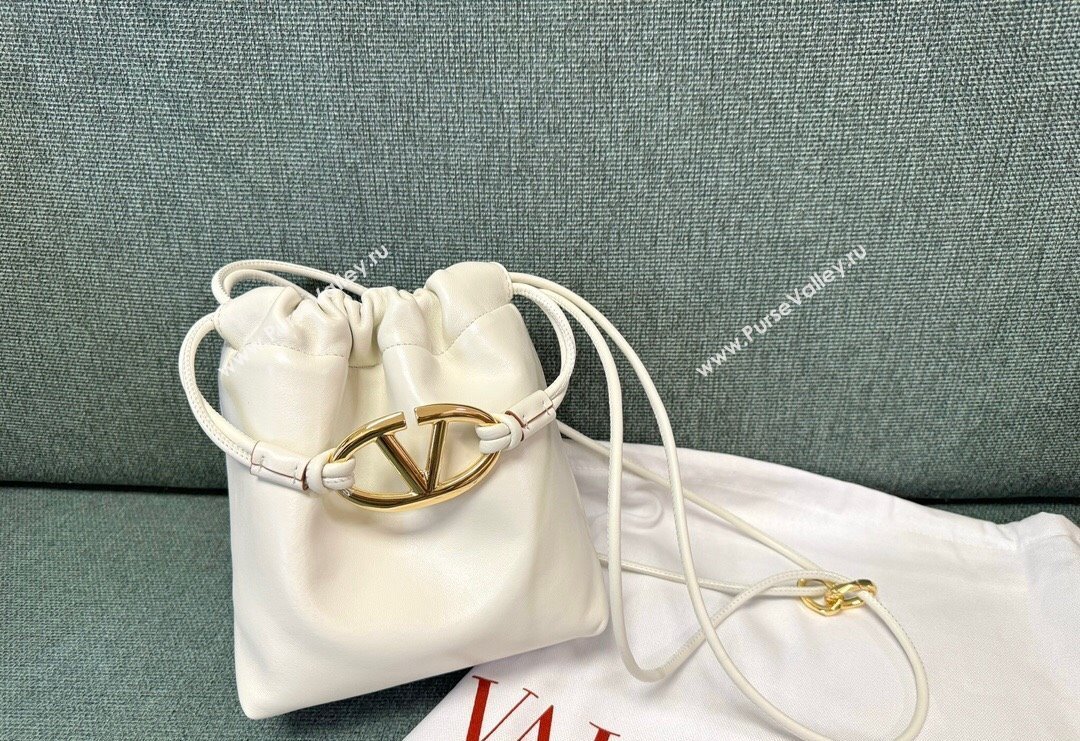 Valentino Vlogo Pouf Nappa Leather Mini Bucket Bag White 2024 0501S (JD-240417022)
