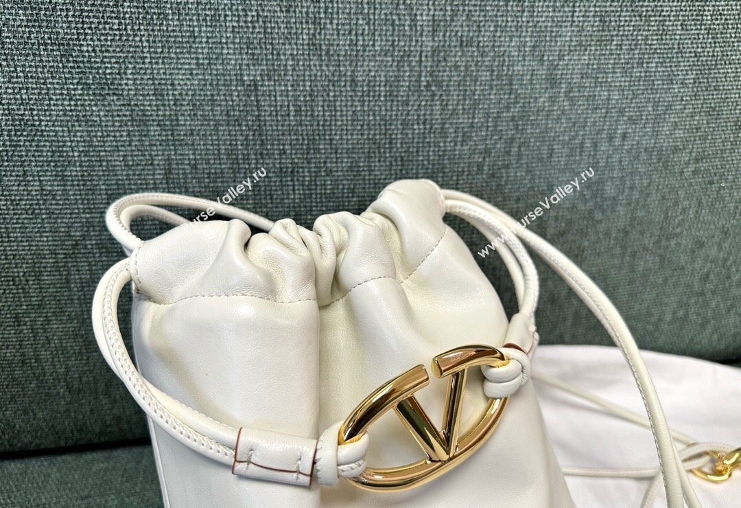 Valentino Vlogo Pouf Nappa Leather Mini Bucket Bag White 2024 0501S (JD-240417022)