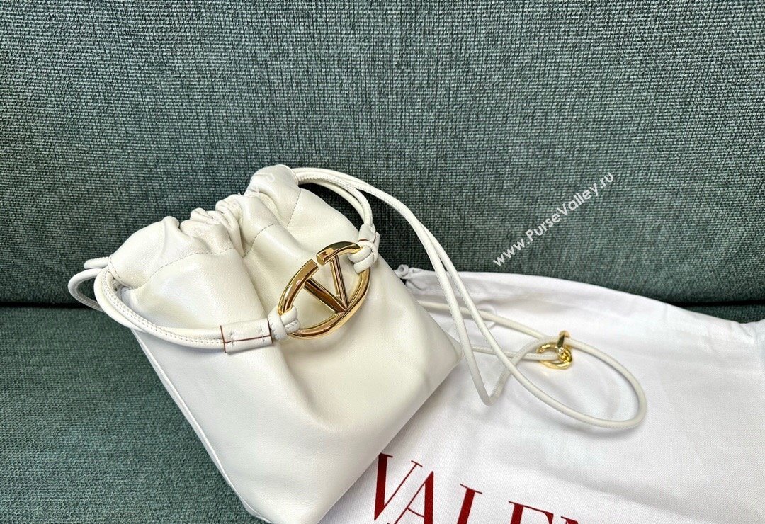 Valentino Vlogo Pouf Nappa Leather Mini Bucket Bag White 2024 0501S (JD-240417022)